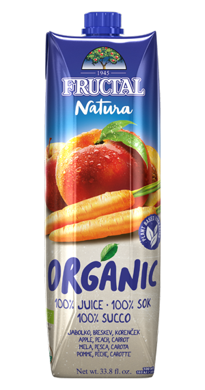 Fructal Natura Organic breskev korenje TPA 1L front